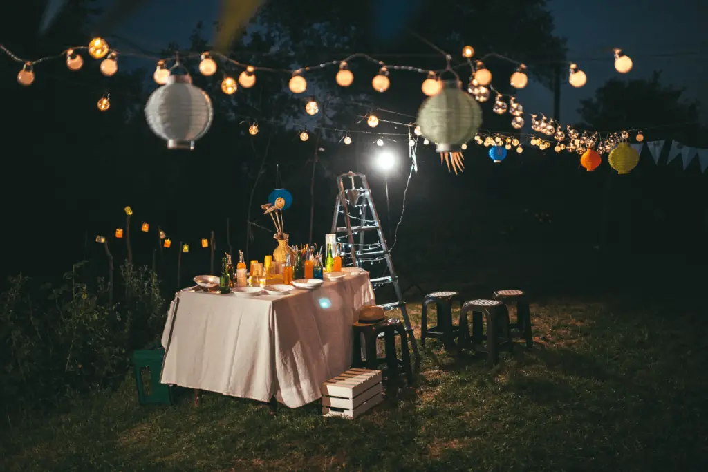 string light hanging in backyard