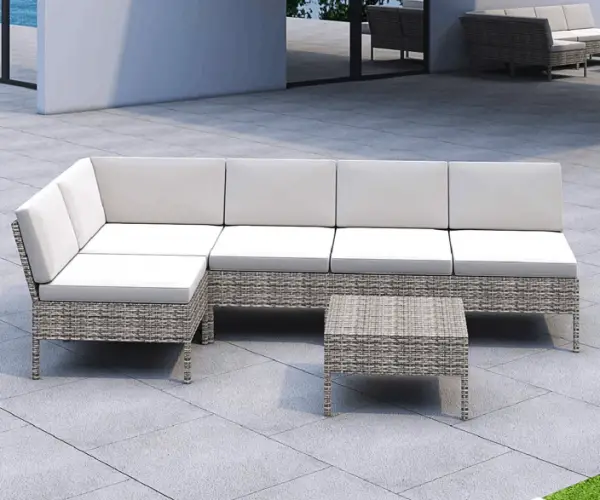 LOKATSE HOME 6 Pieces All-Weather Rattan Patio Sectional Sofa Set